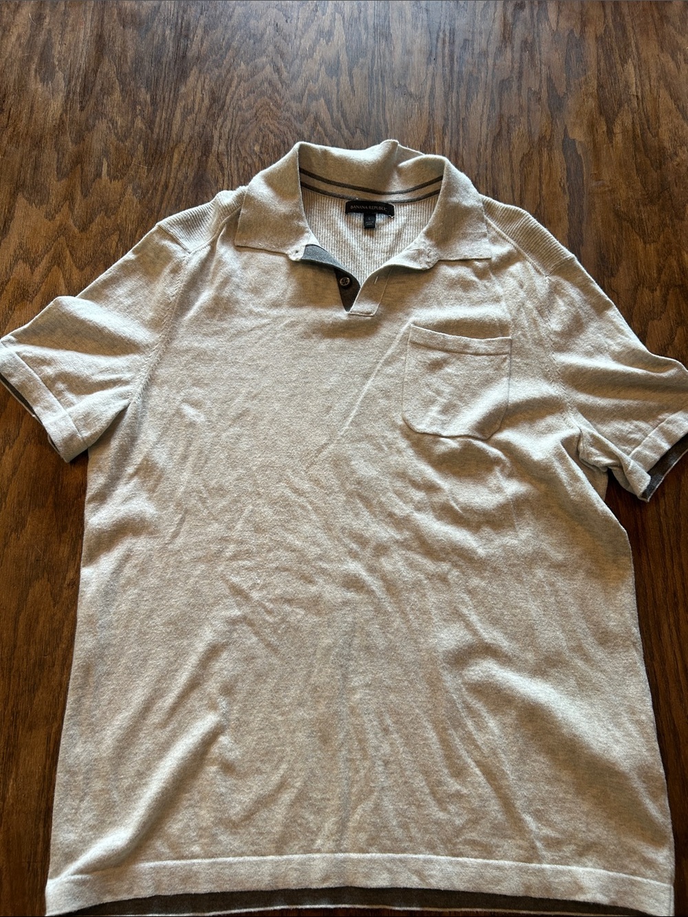Banana Republic Men's Beige Short-Sleeve Polo with Chest Pocket